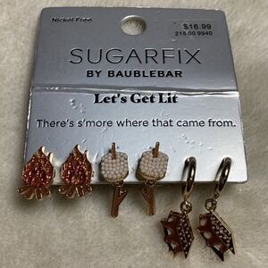 Sugarfix by BaubleBar Lets Get Lit Earring Set Campfire Smores 3 Pairs New